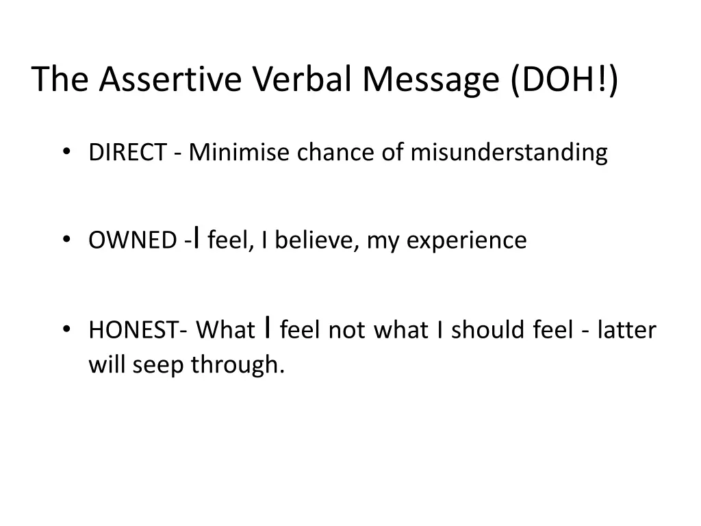 the assertive verbal message doh