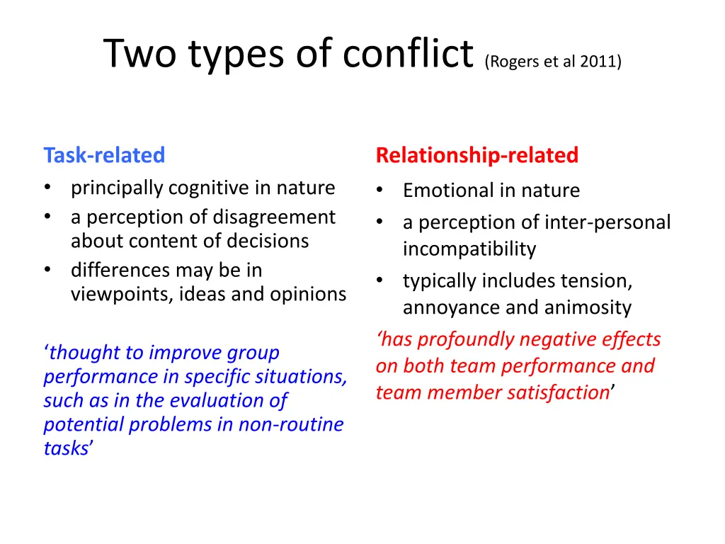 two types of conflict rogers et al 2011