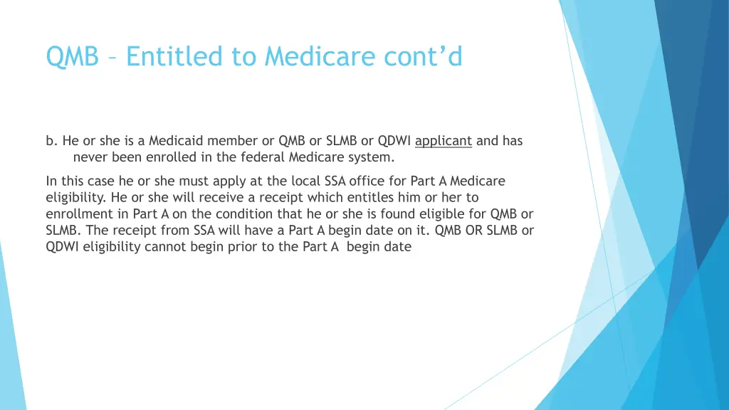 qmb entitled to medicare cont d