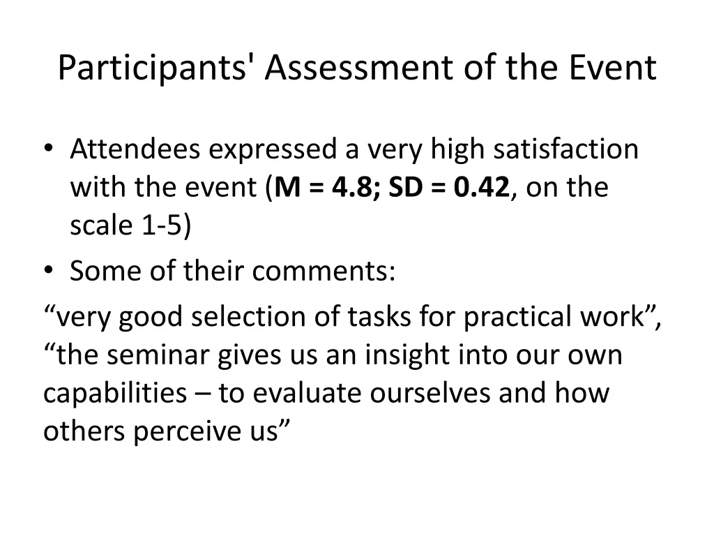 participants assessment of the event