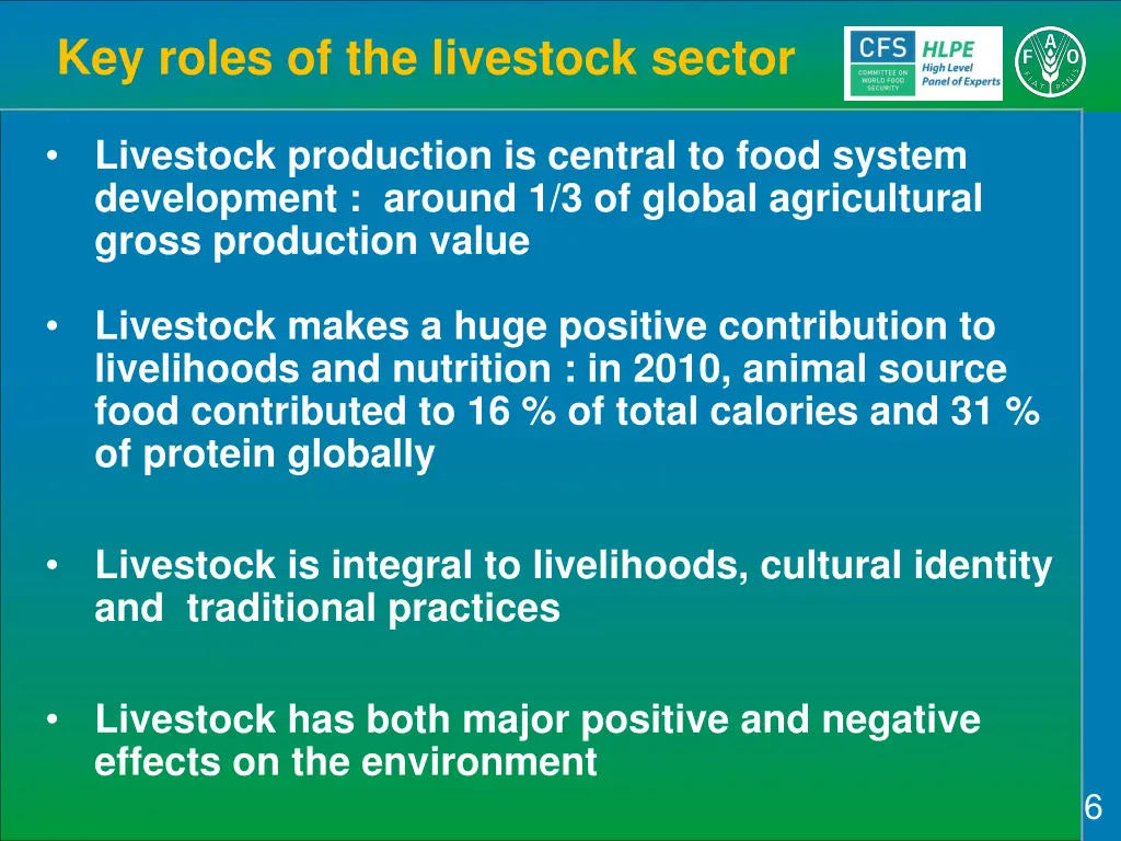 key roles of the livestock sector