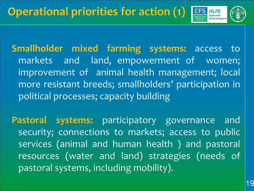 operational priorities for action 1