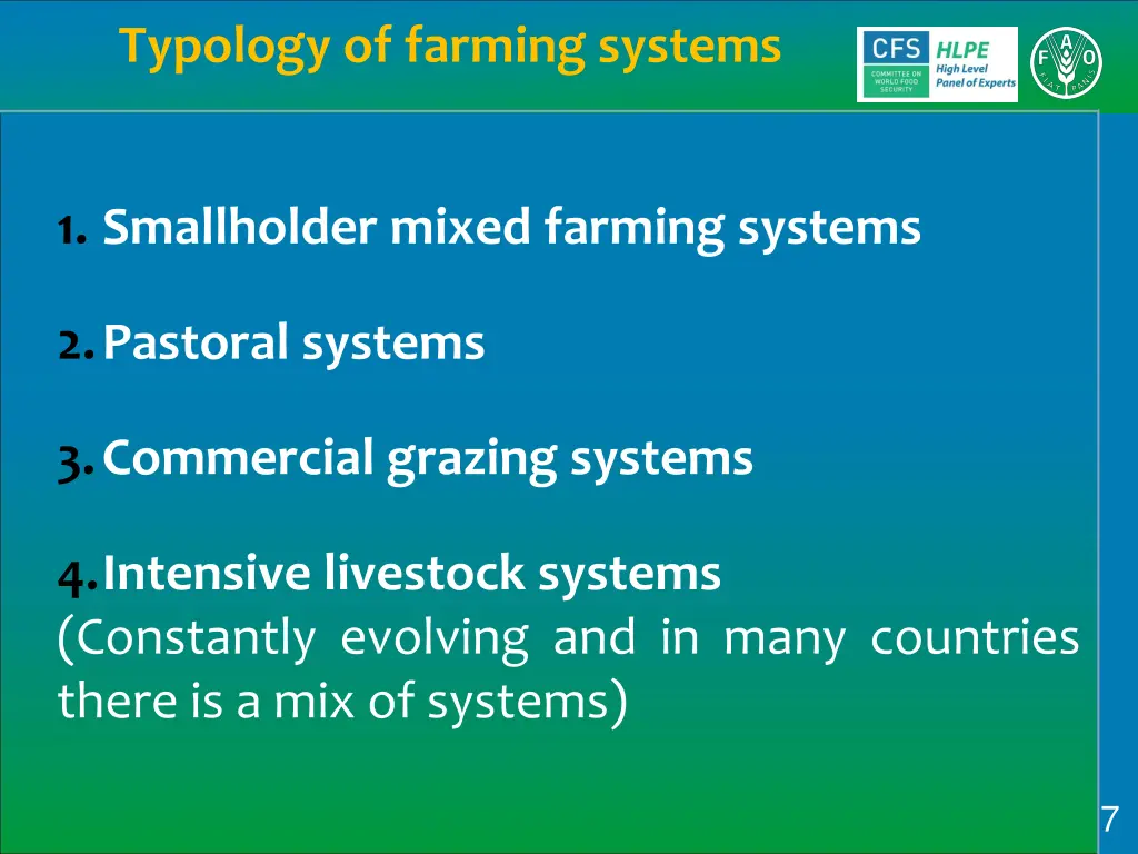 typology of farming systems