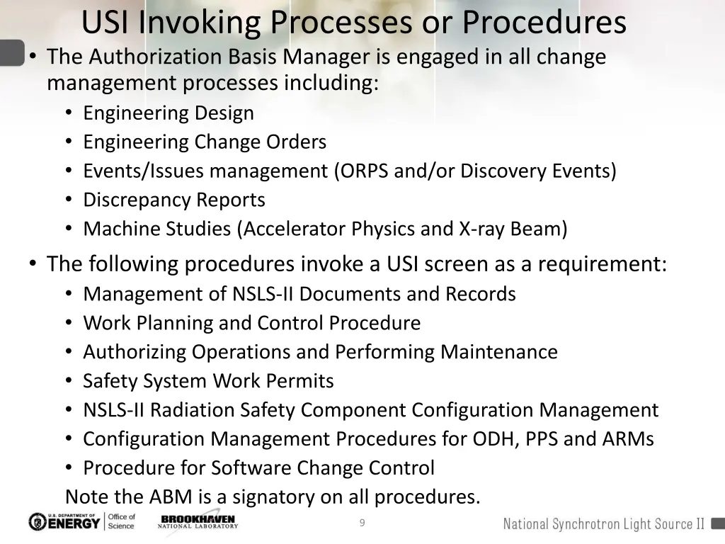 usi invoking processes or procedures