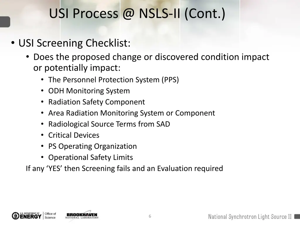 usi process @ nsls ii cont 2