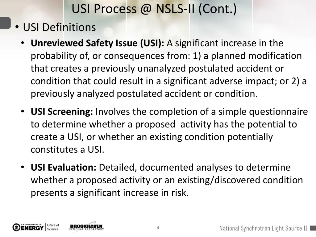 usi process @ nsls ii cont