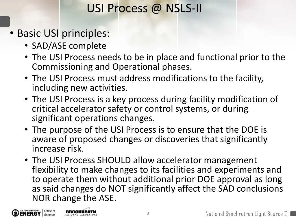 usi process @ nsls ii