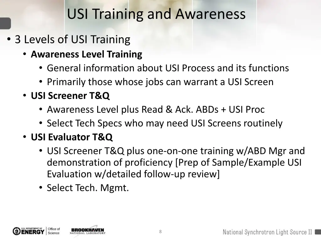 usi training and awareness