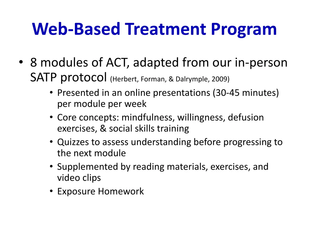 web based treatment program