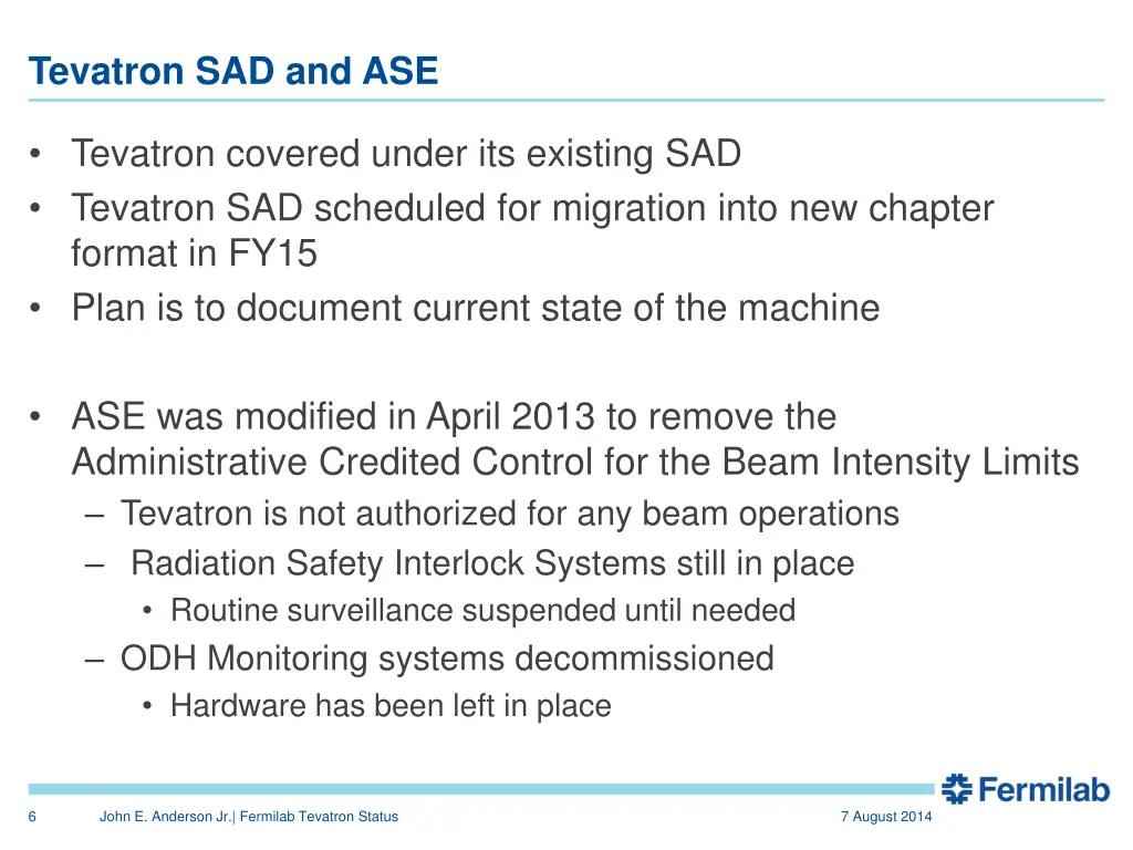 tevatron sad and ase