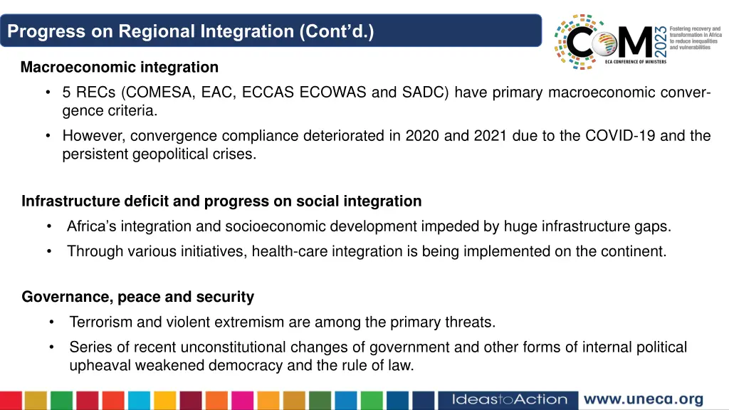 progress on regional integration cont d