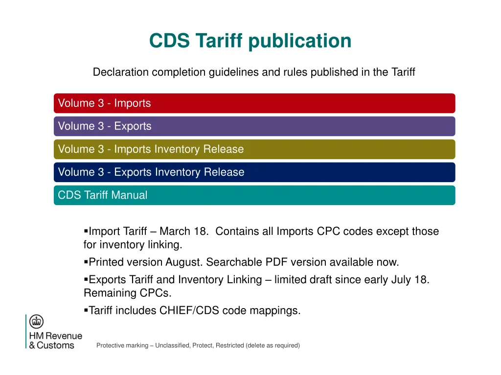 cds tariff publication