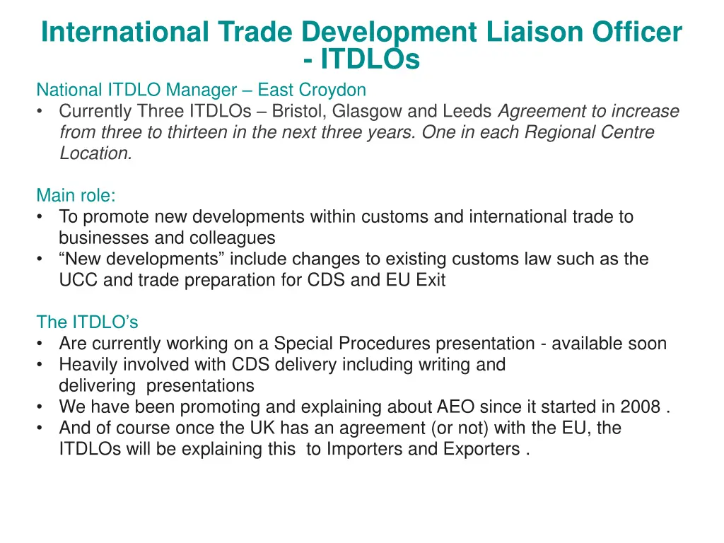 international trade development liaison officer