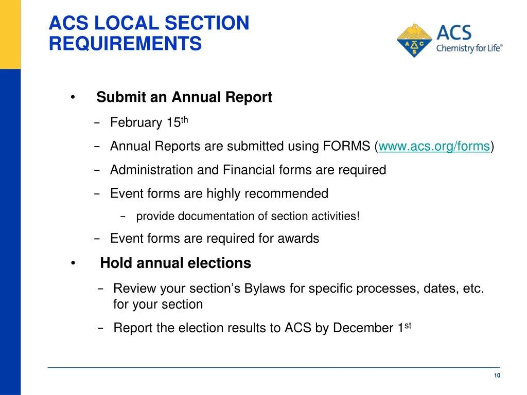 acs local section requirements