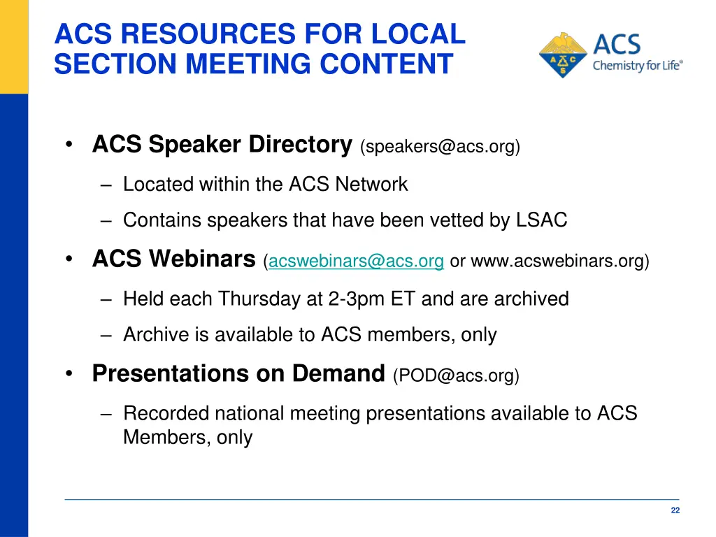 acs resources for local section meeting content