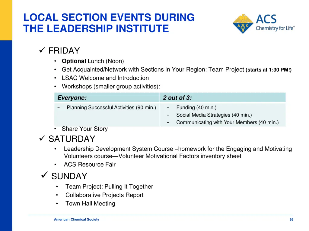 local section events during the leadership