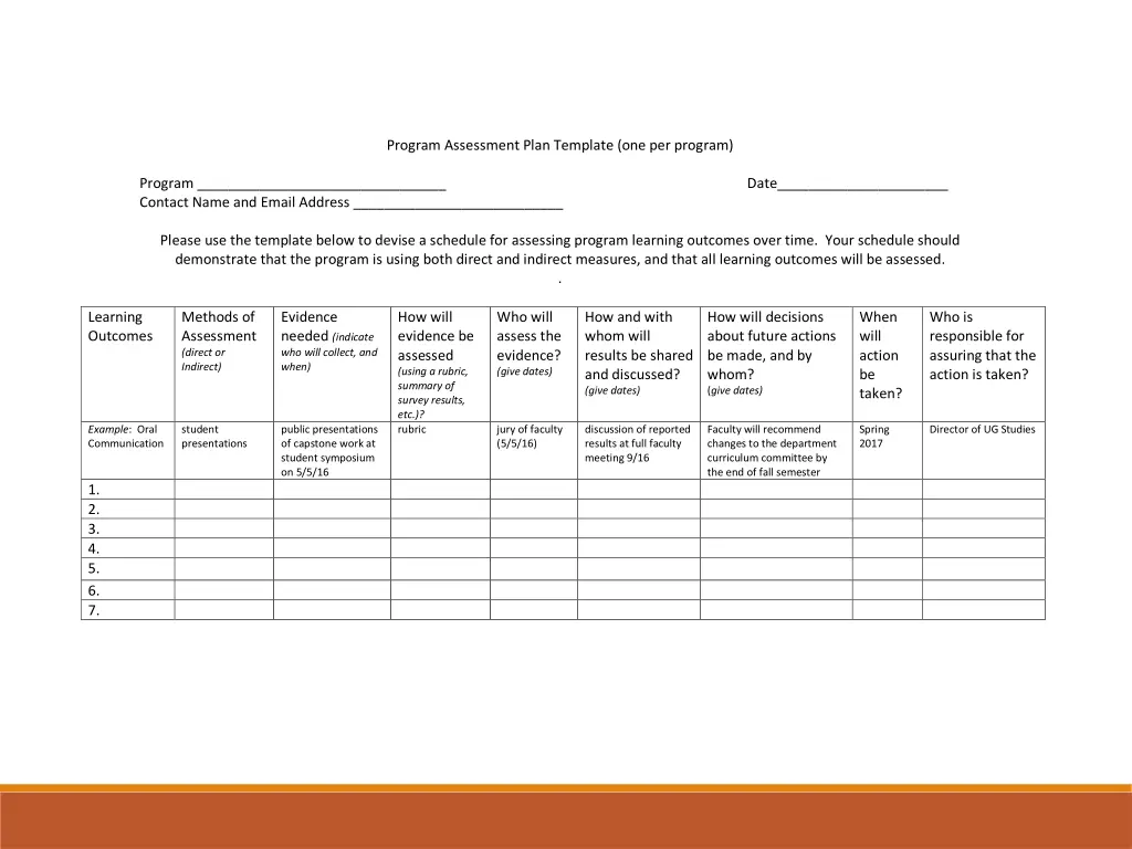 program assessment plan template one per program