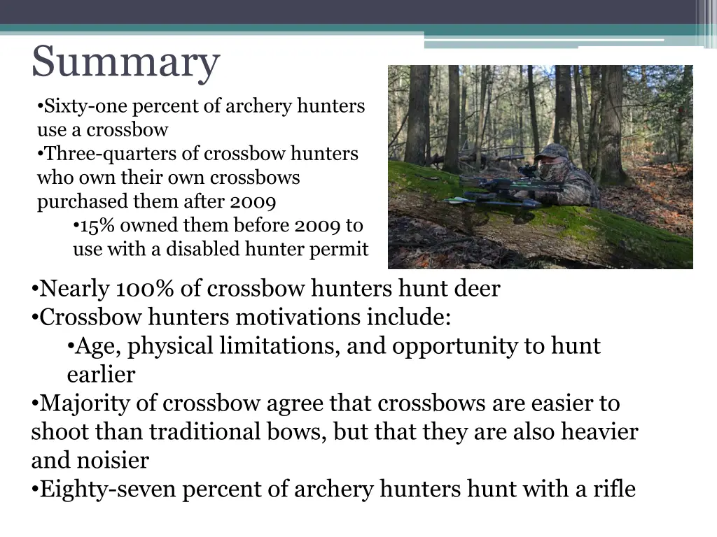 summary sixty one percent of archery hunters