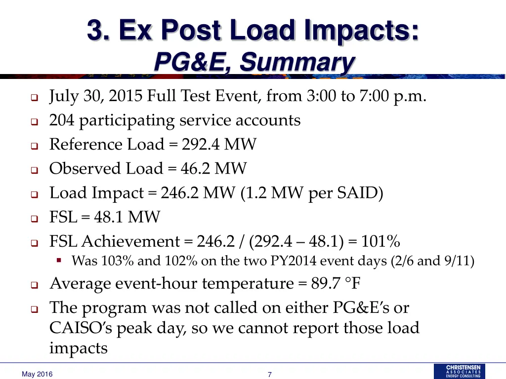 3 ex post load impacts pg e summary