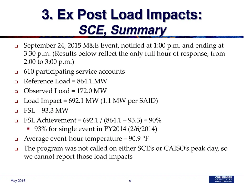 3 ex post load impacts sce summary