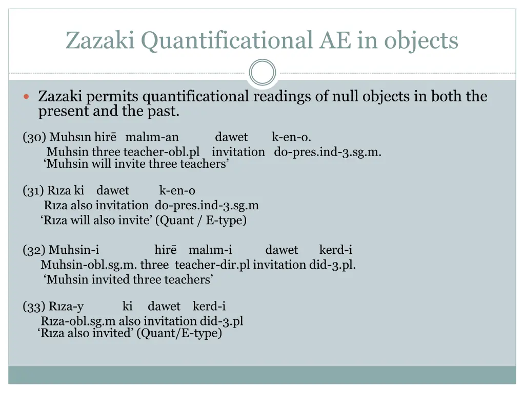 zazaki quantificational ae in objects