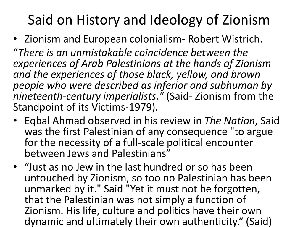 said on history and ideology of zionism zionism