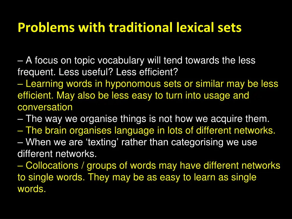 problems with traditional lexical sets