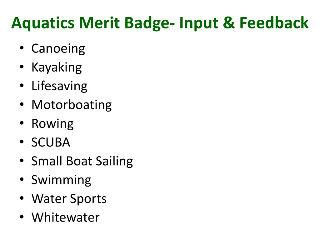 aquatics merit badge input feedback