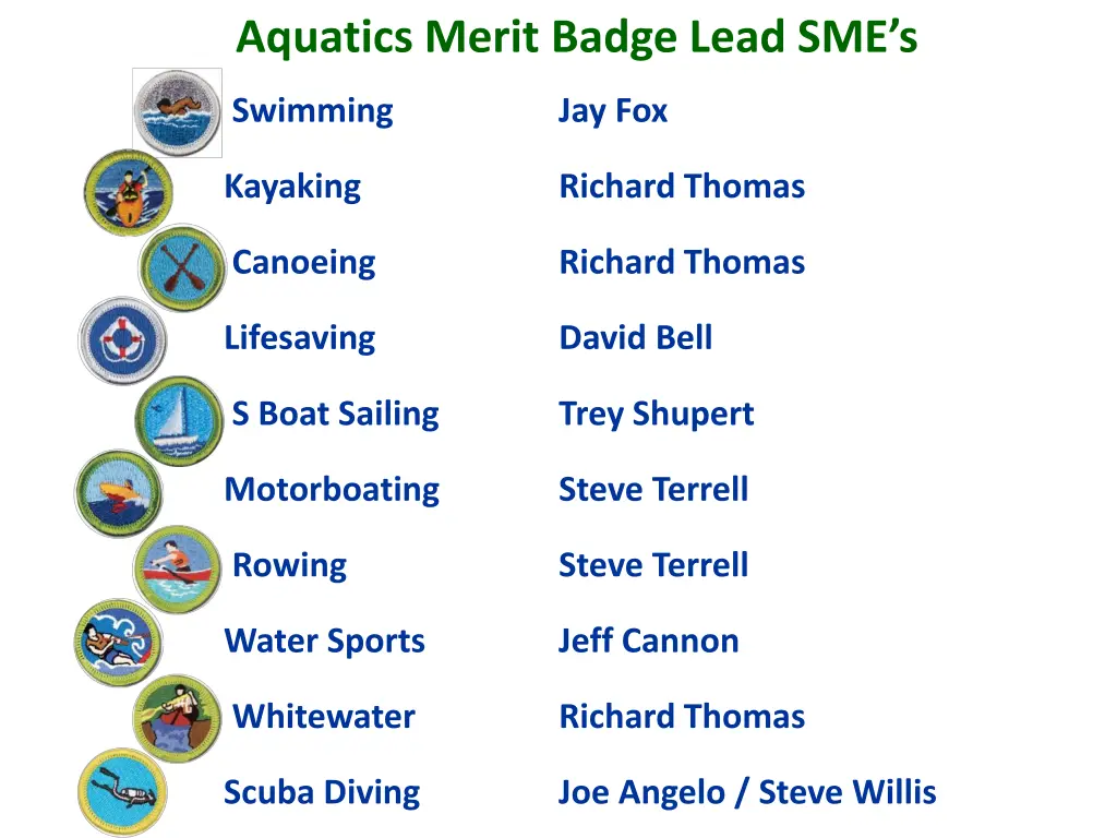 aquatics merit badge lead sme s