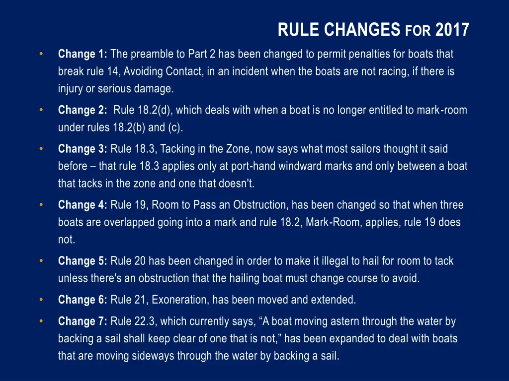 rule changes for 2017