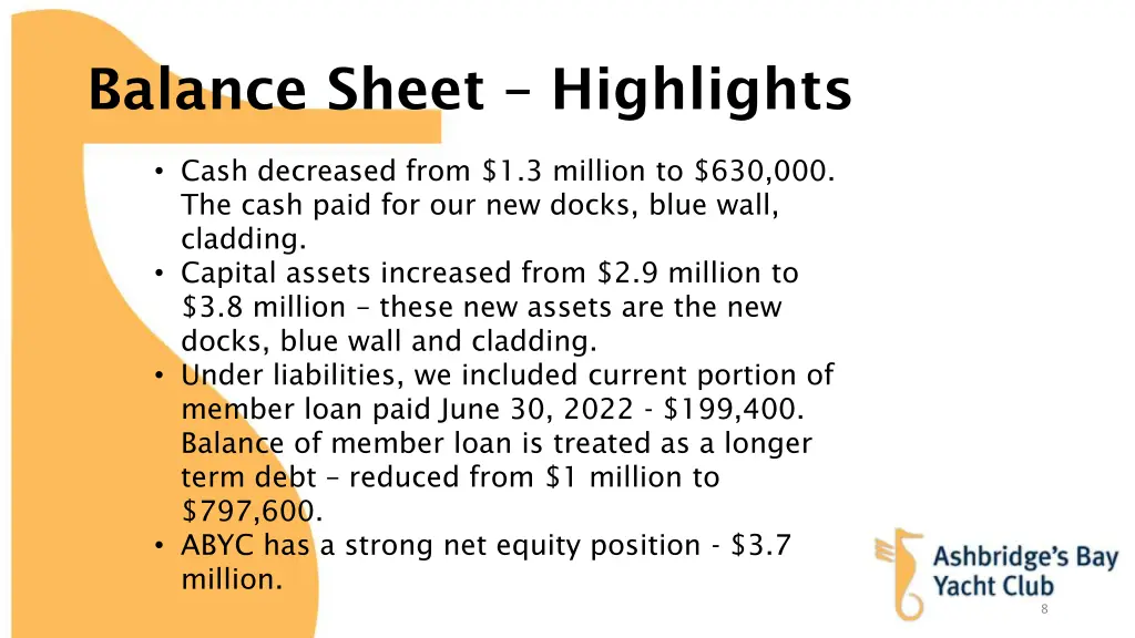 balance sheet highlights