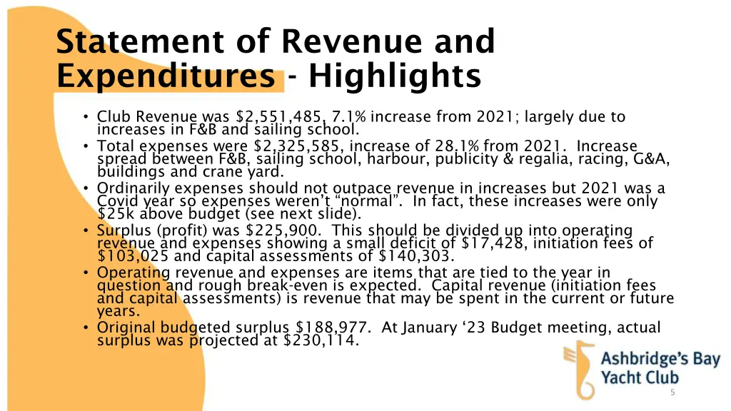 statement of revenue and expenditures highlights