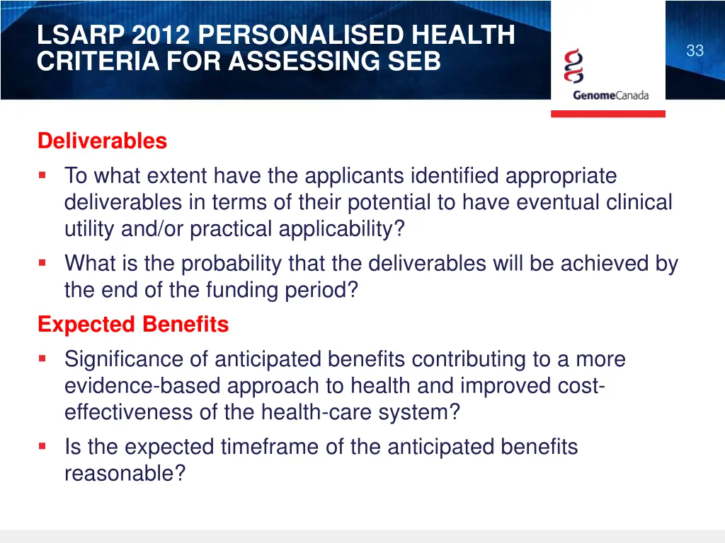 lsarp 2012 personalised health criteria