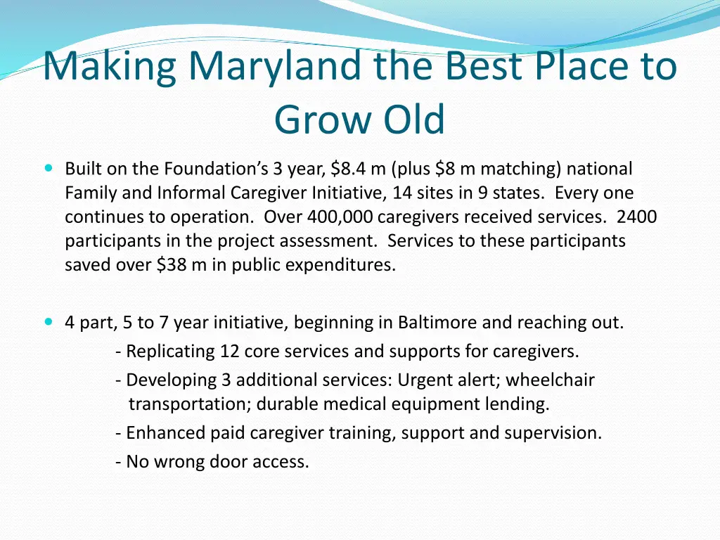 making maryland the best place to grow old