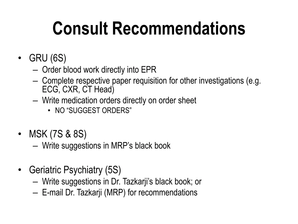 consult recommendations