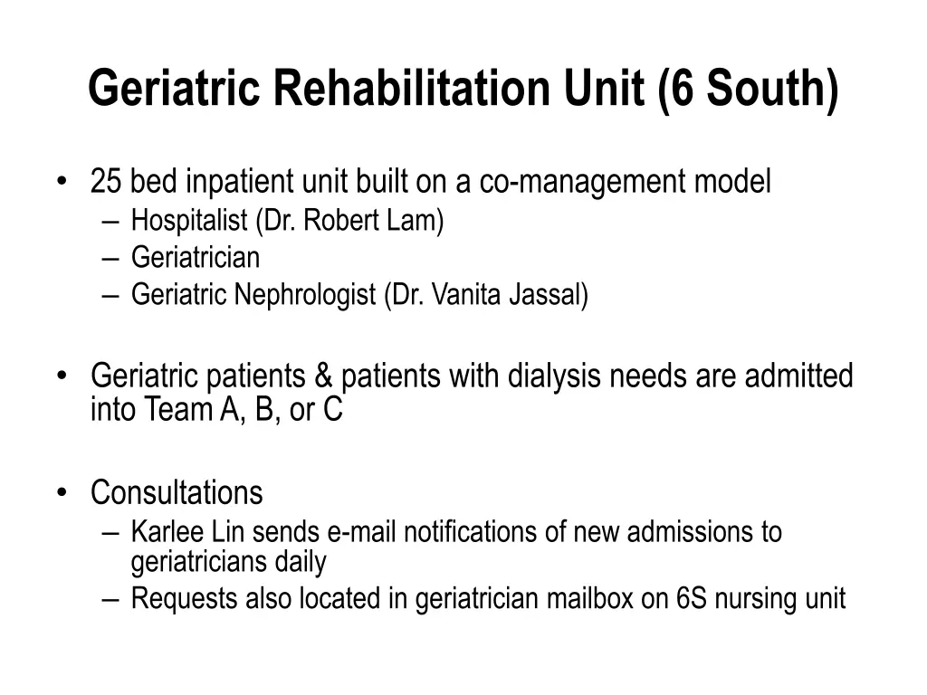 geriatric rehabilitation unit 6 south