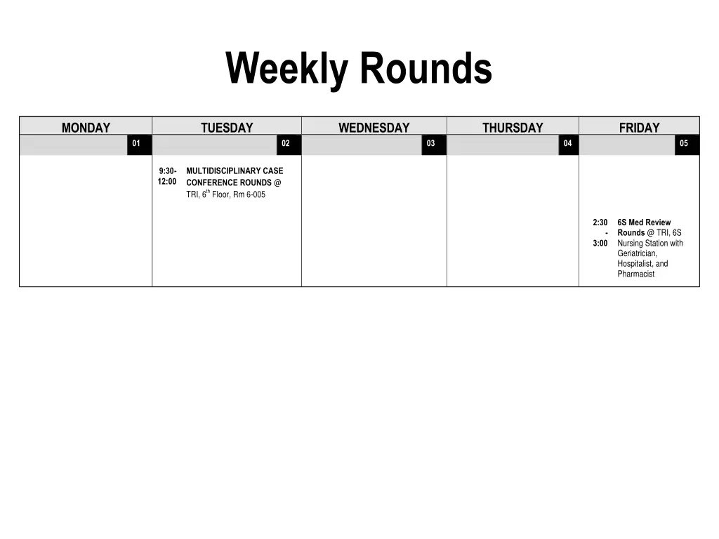 weekly rounds