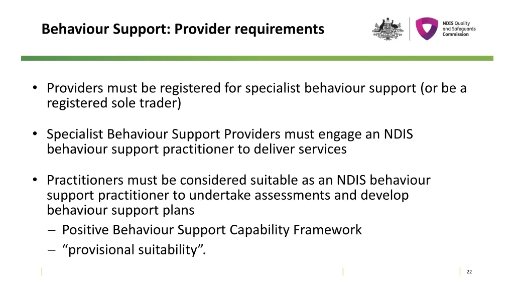 behaviour support provider requirements