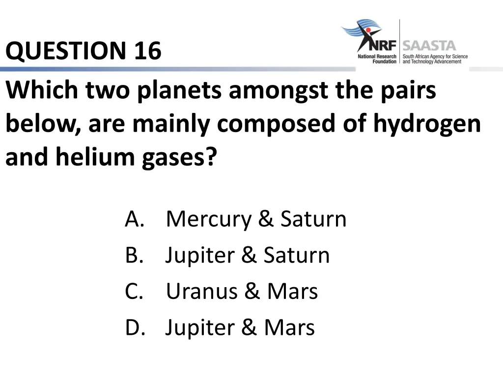 question 16 which two planets amongst the pairs