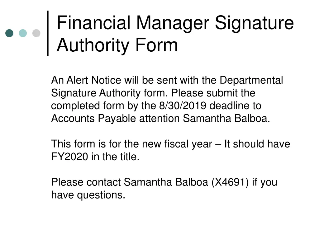 financial manager signature authority form