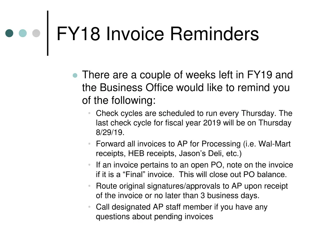 fy18 invoice reminders