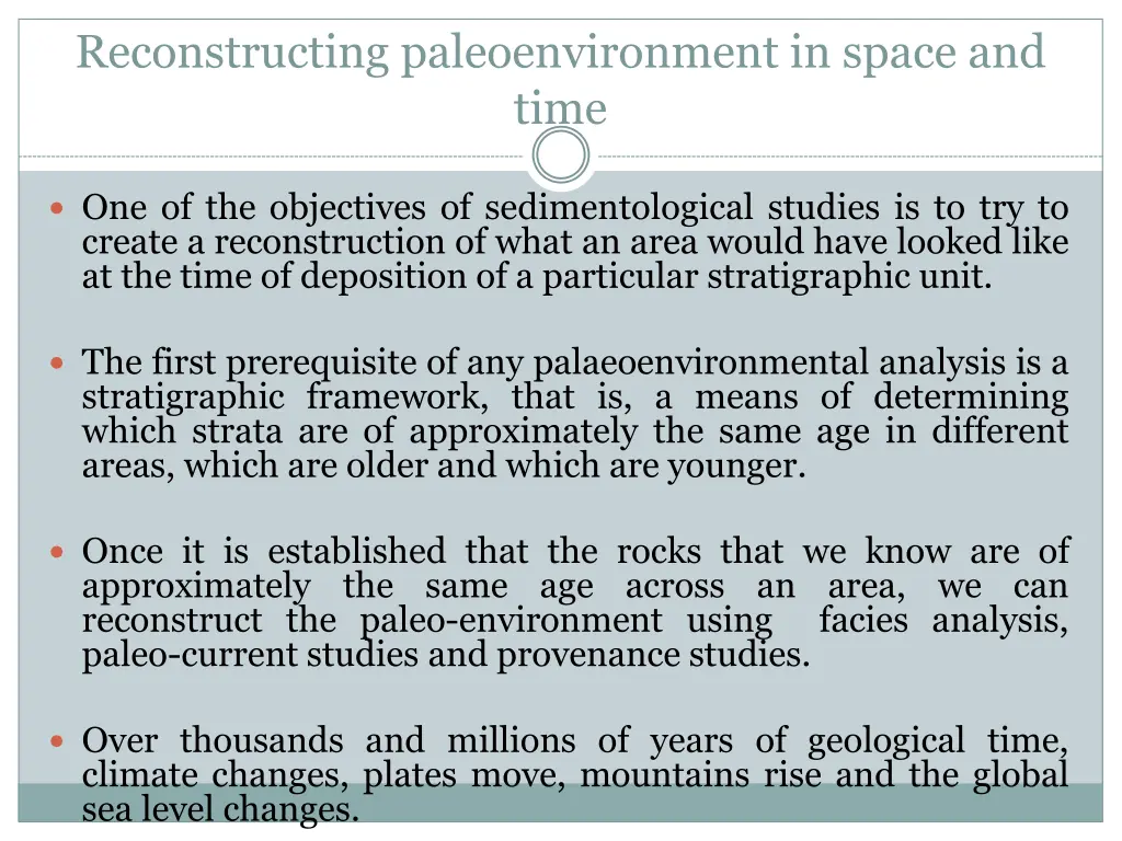 reconstructing paleoenvironment in space and time