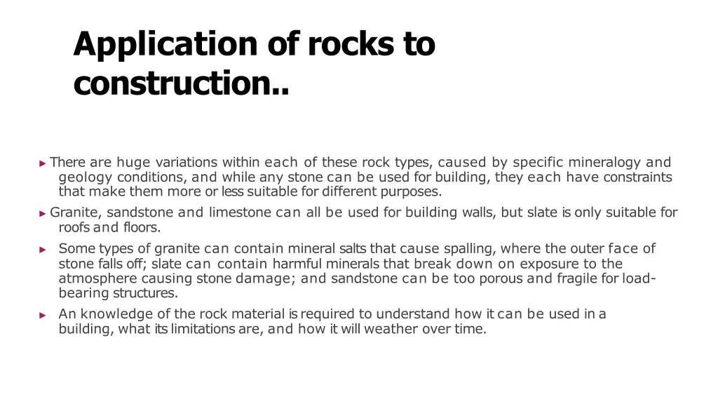 application of rocks to construction