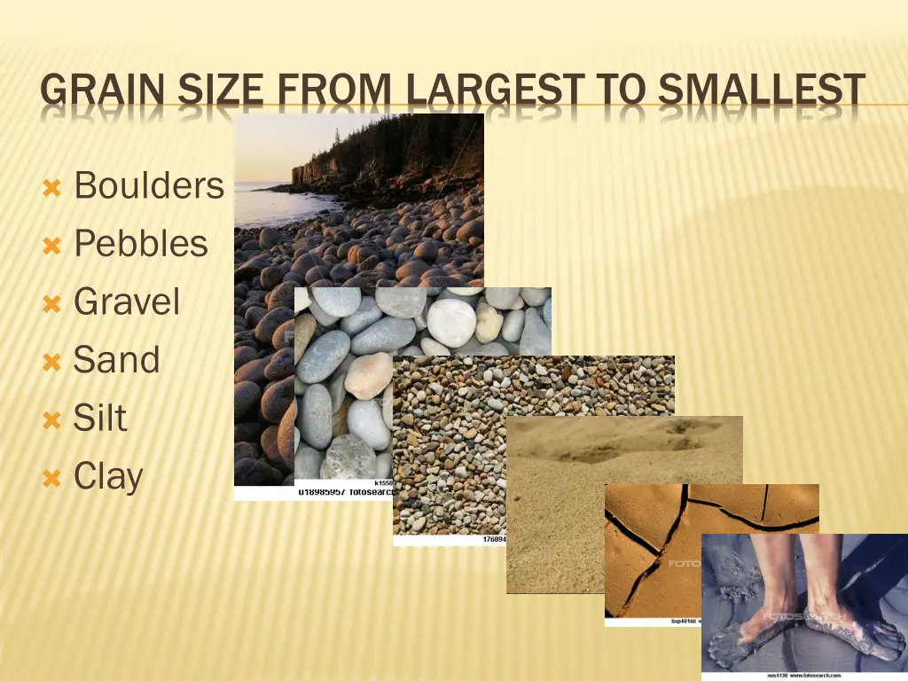 grain size from largest to smallest