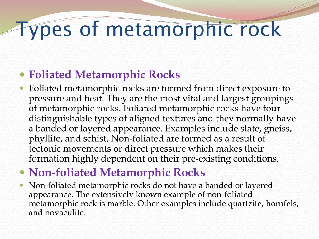 types of metamorphic rock