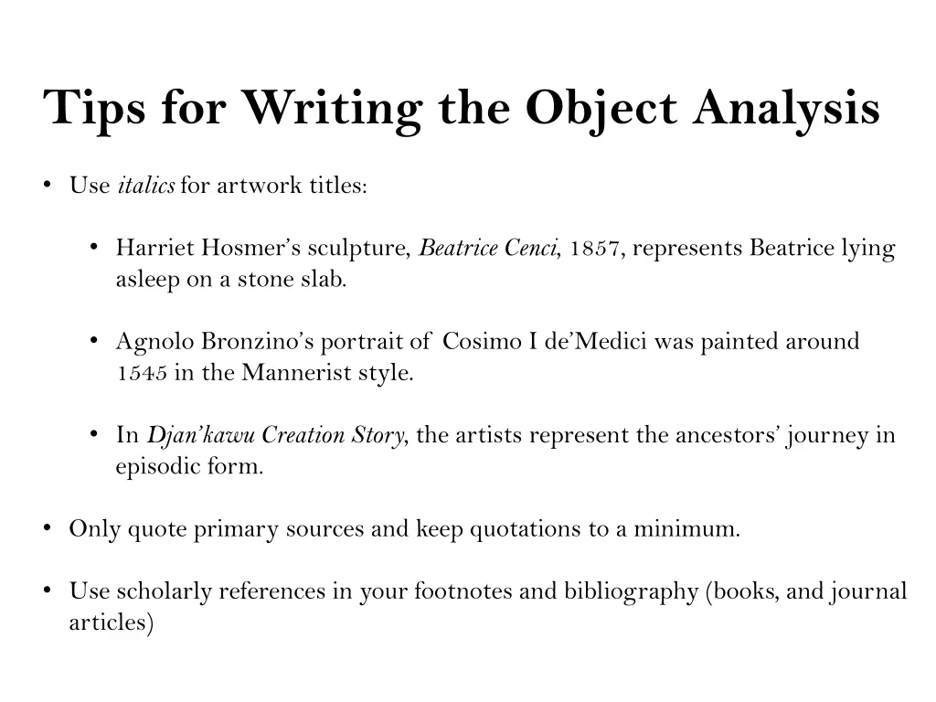 tips for writing the object analysis 1