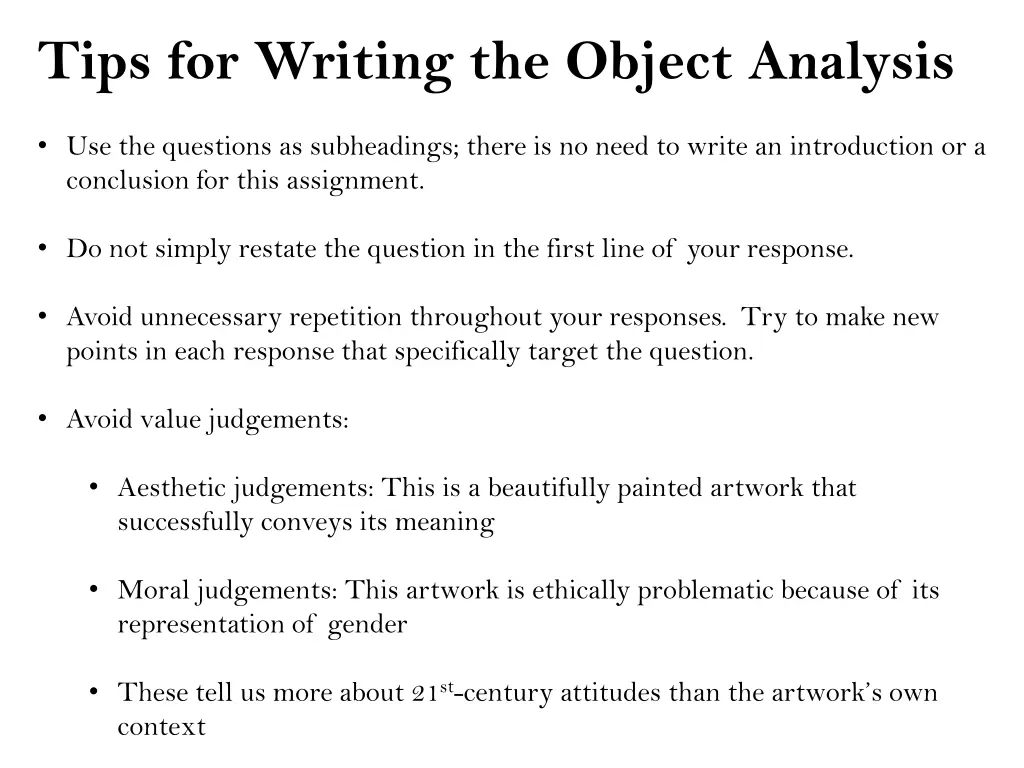 tips for writing the object analysis