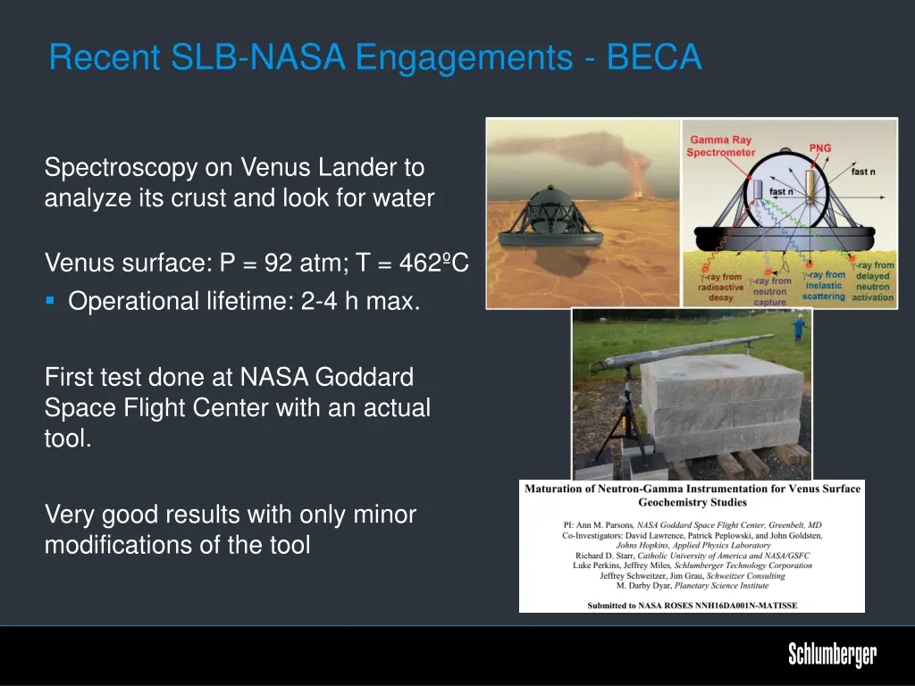 recent slb nasa engagements beca