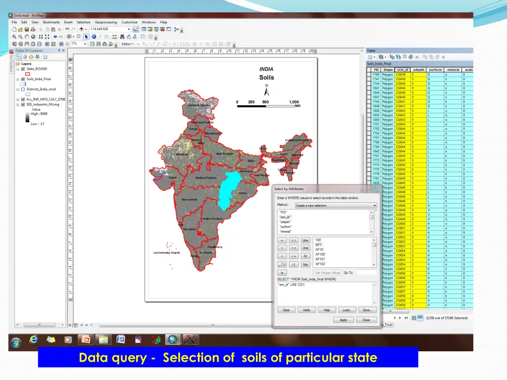 data query selection of soils of particular state