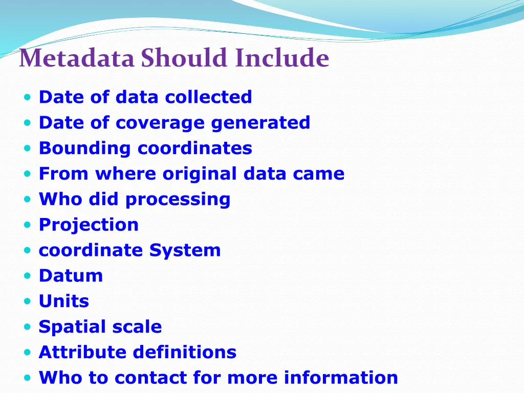 metadata should include